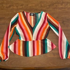 Multicolored striped peplum top